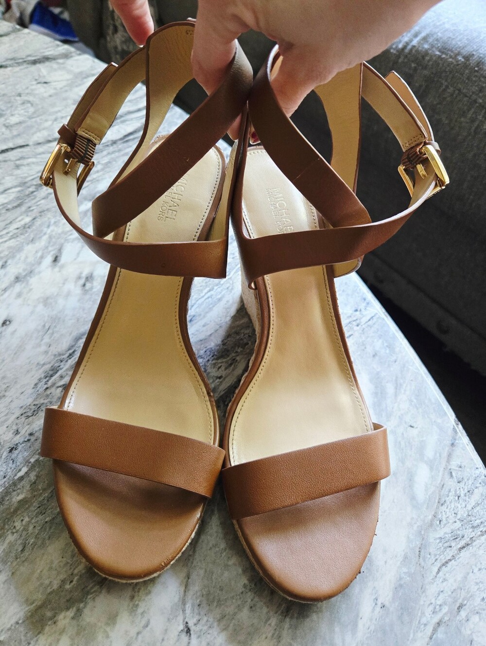 Michael Kors Brown Espidrille Wedge Heels With Adjustable Strap Womens Size 7